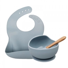 New Suction Bowl Spoon Bib Silicone Baby Feeding Set